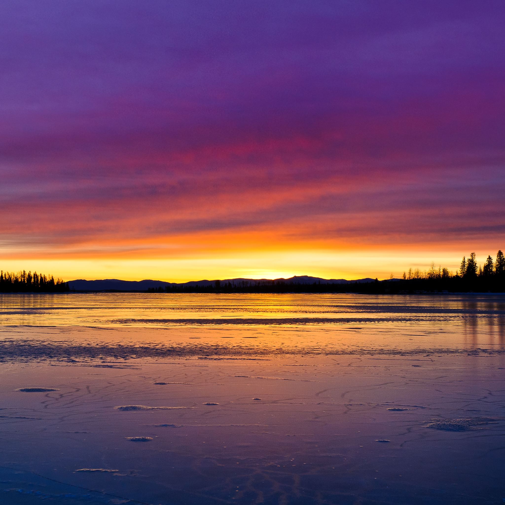 Winter Frozen Lake Sunset Landscape iPad Air wallpaper 
