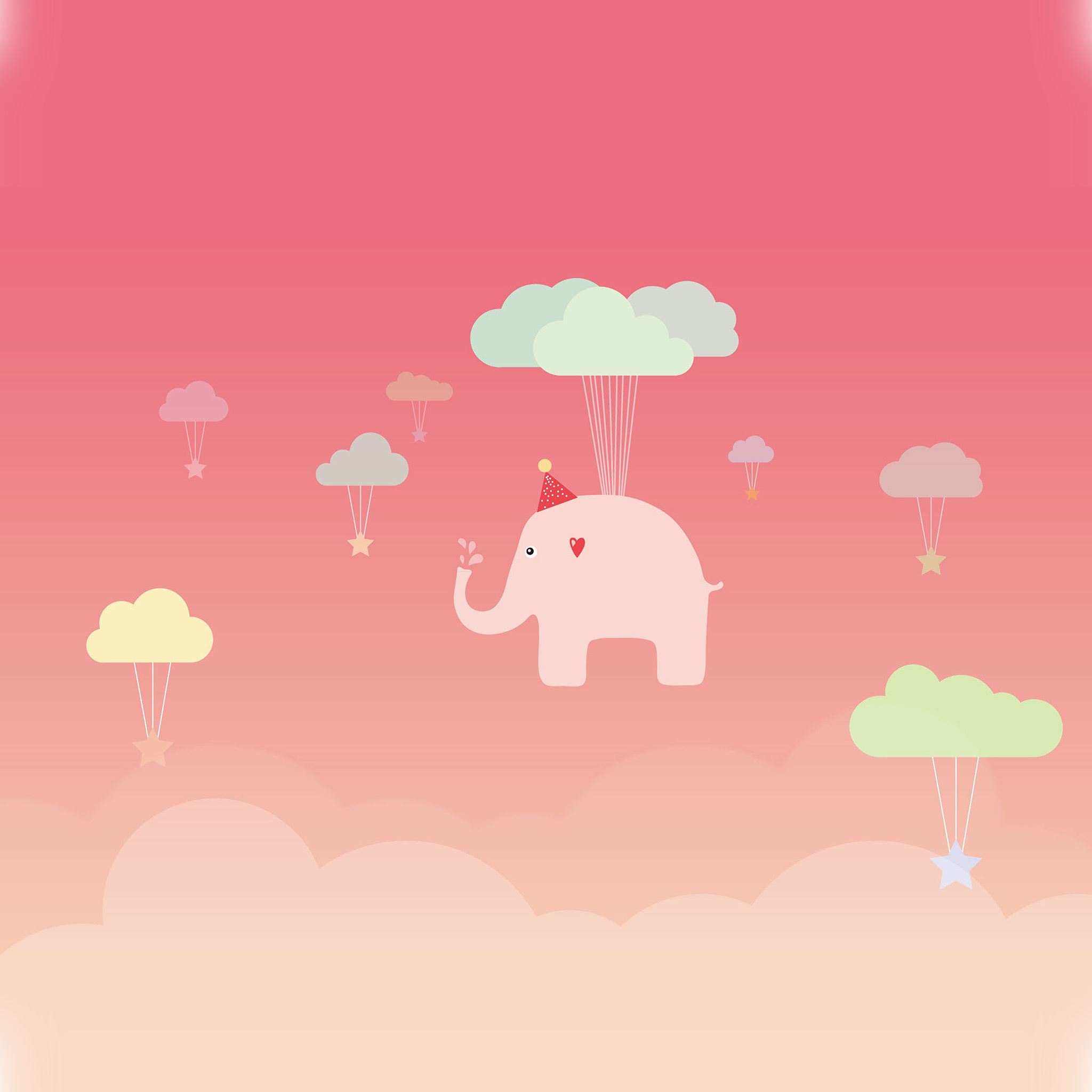 Cute Elephant Illustration Art Pink Fly iPad Air wallpaper 