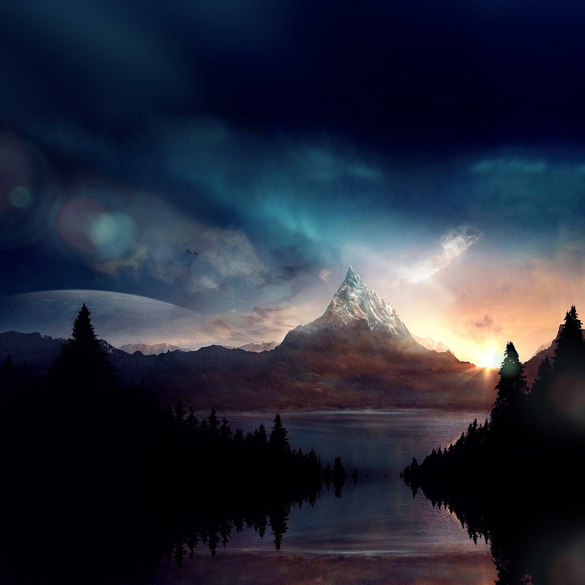 Mountain Nature Fantasy Art Illustration iPad Air wallpaper 