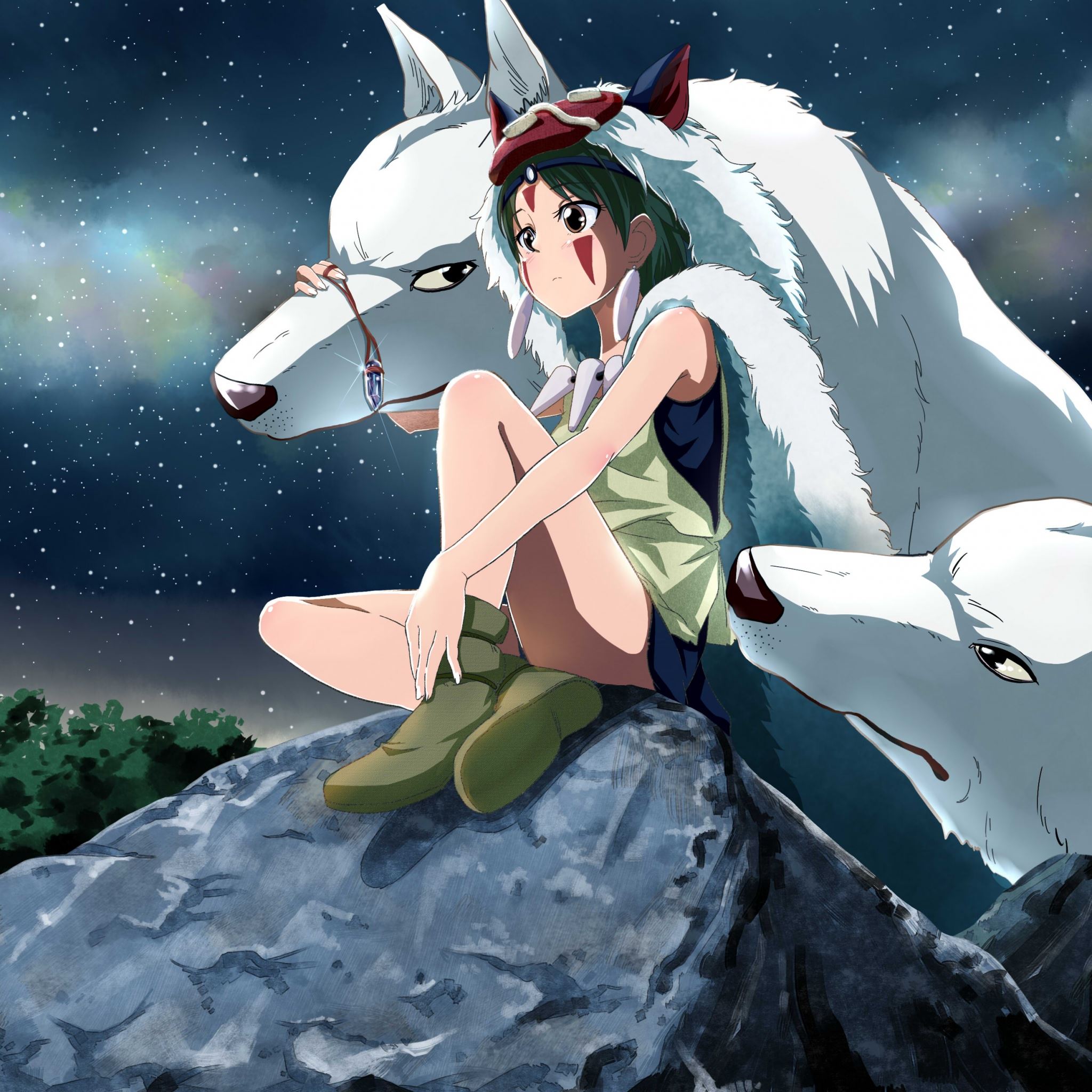 Princess Mononoke Hayao Miyazaki Wolf iPad Air wallpaper 