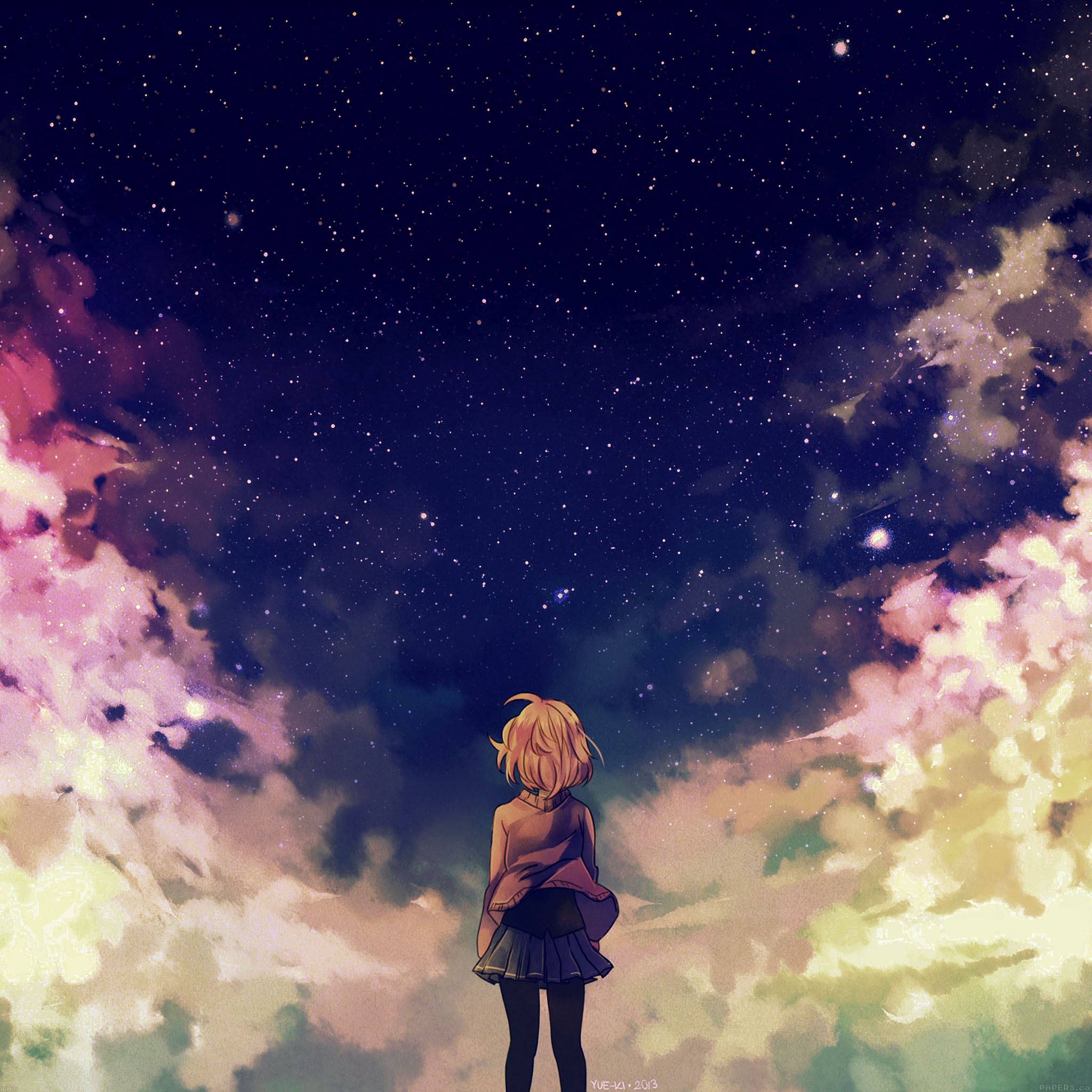 Starry space illust anime girl iPad Air wallpaper 
