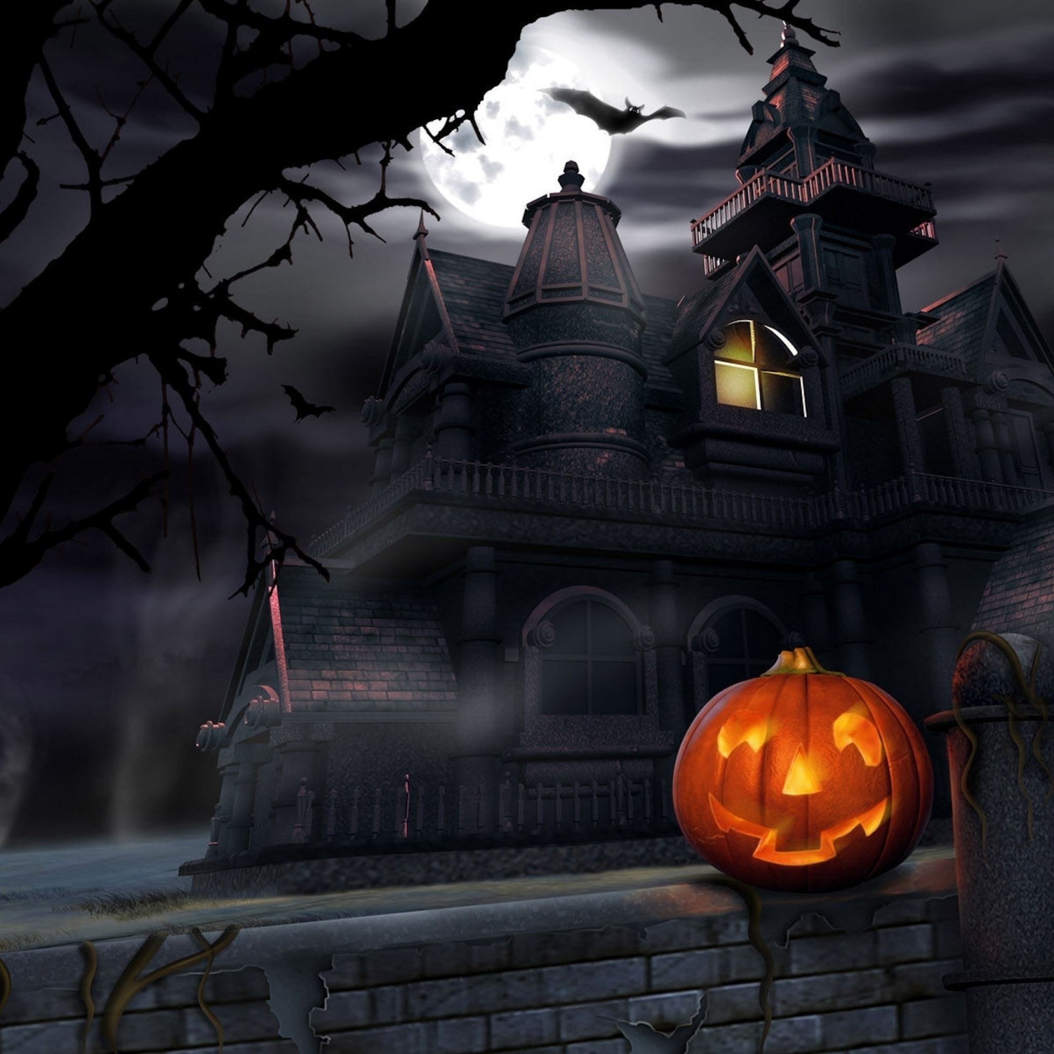 haunted house halloween party trick or treat iPad Air wallpaper 