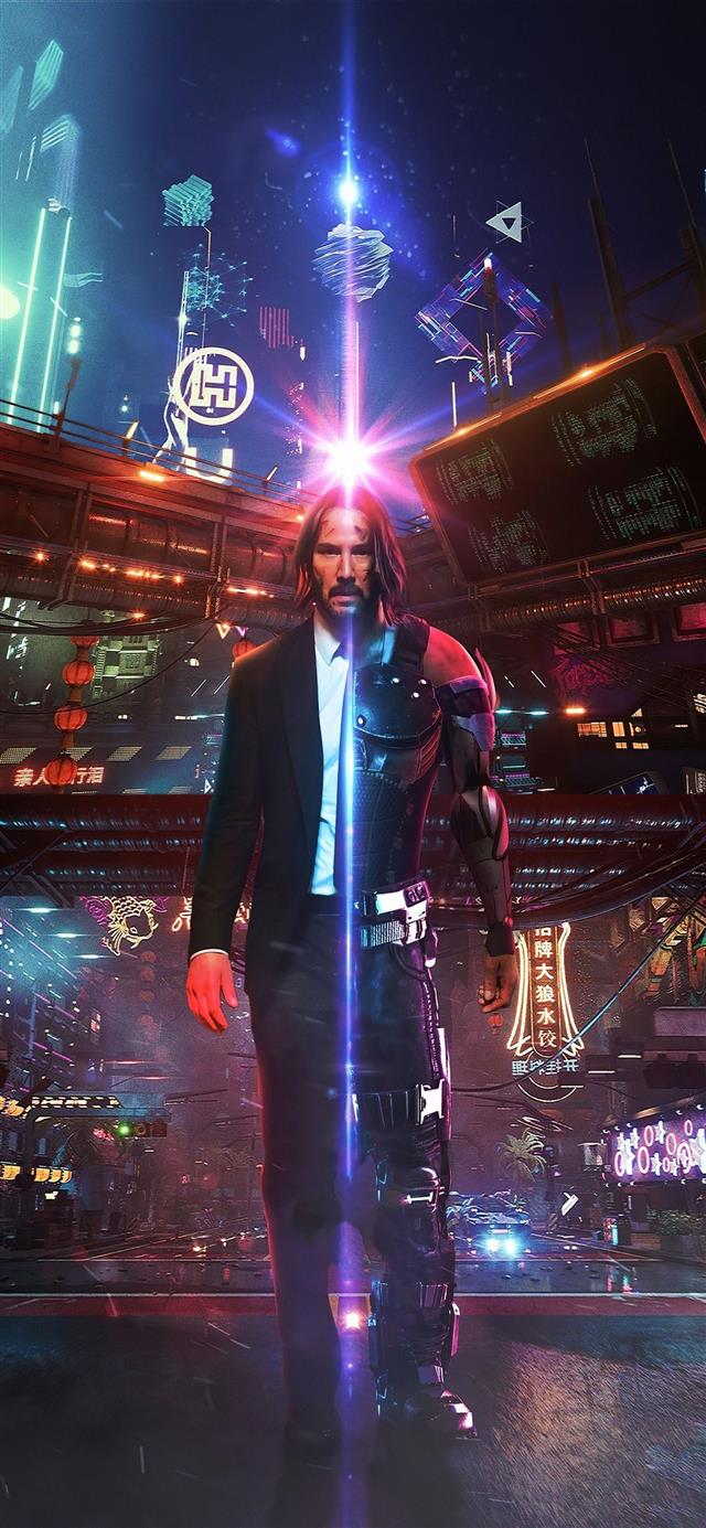 john wick as cyberpunk iPhone 12 wallpaper 