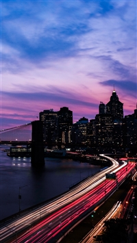 Night city road buildings iPhone 8 wallpaper