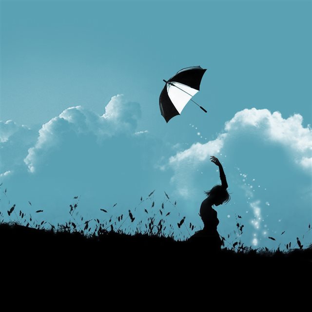 Flying umbrella silhouette iPad wallpaper 