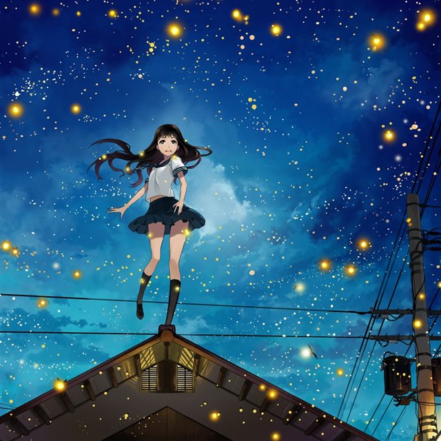 Anime Long Hair Girl In City Night iPad wallpaper 