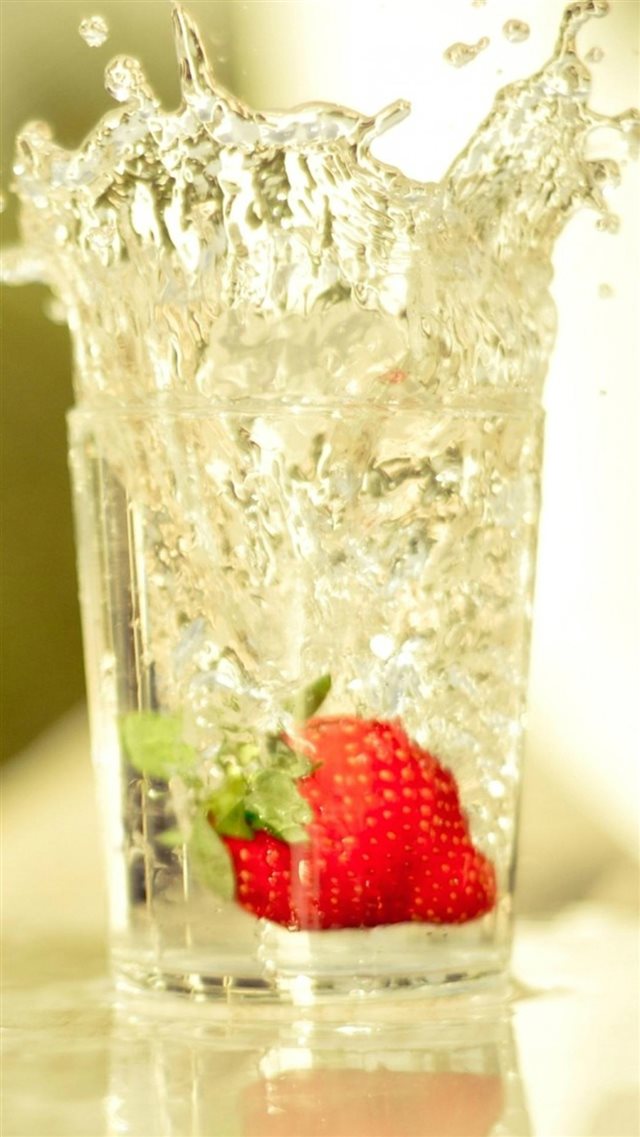 Strawberry Falling In Glass Of Water iPhone 8 wallpaper 