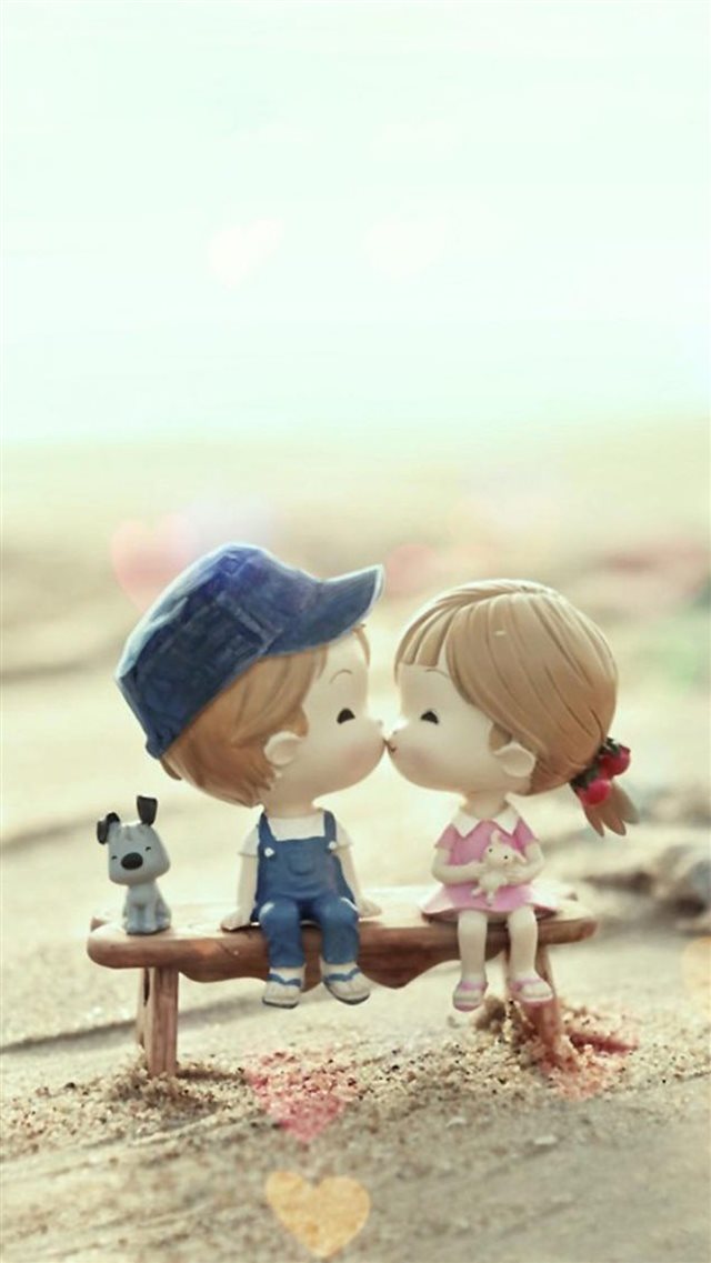 Cute Cartoon Kissing Couple iPhone 8 wallpaper 