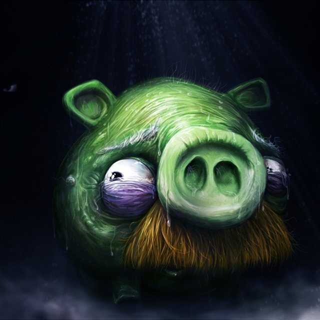 Angry Birds Art Pig Fear Darkness iPad wallpaper 