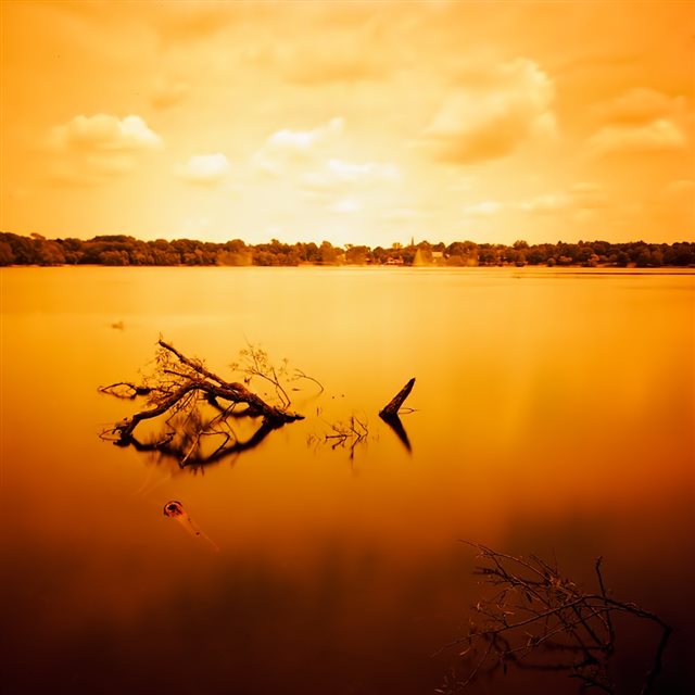 Orange Peaceful Pond Landscape iPad wallpaper 