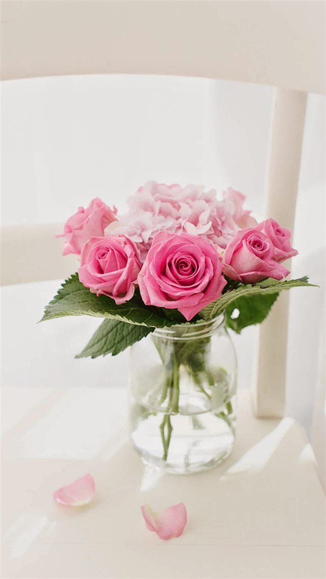 Pink Roses Bouquet Vase iPhone 8 wallpaper 