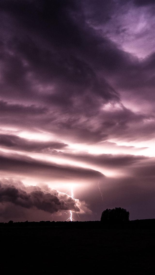 Purple Clouds Lightning Over Field iPhone 8 wallpaper 