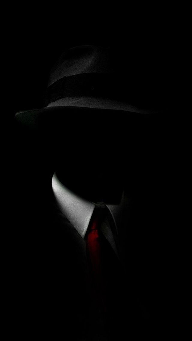 Shadow Man Black Suit Hat Red Tie iPhone 8 wallpaper 
