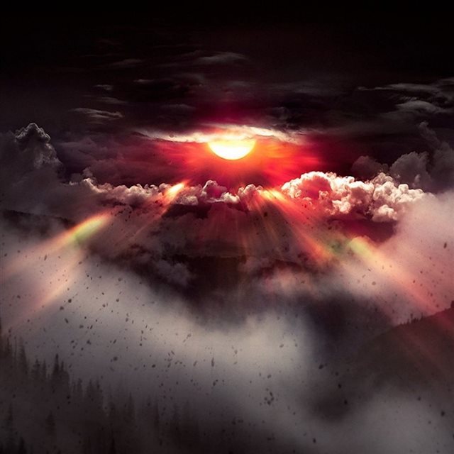 Sunset Sunshine Through Dark Clouds iPad wallpaper 