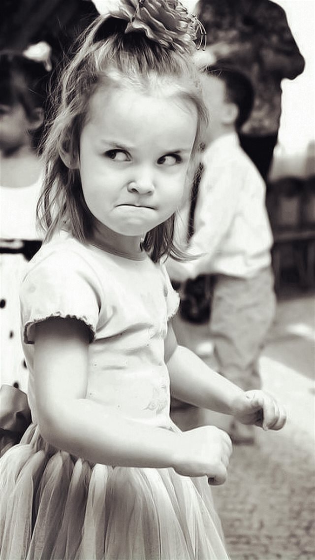 Cute Angry Girl Expression Black And White iPhone 8 wallpaper 