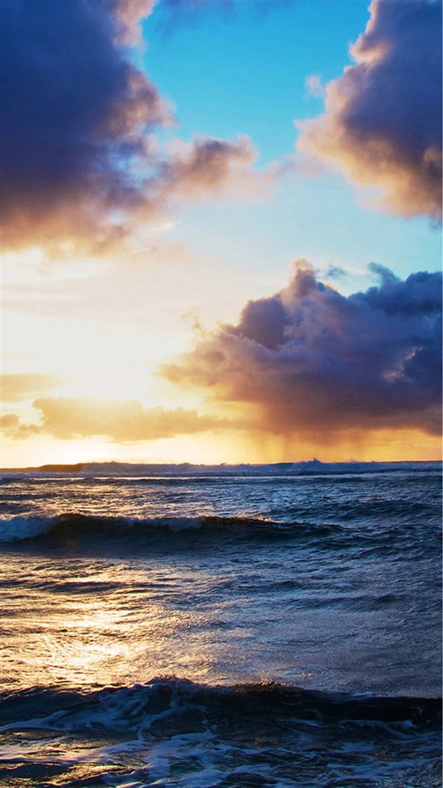 Ocean Beach Surging Wave Cloudy Sunny Skyscape iPhone 8 wallpaper 