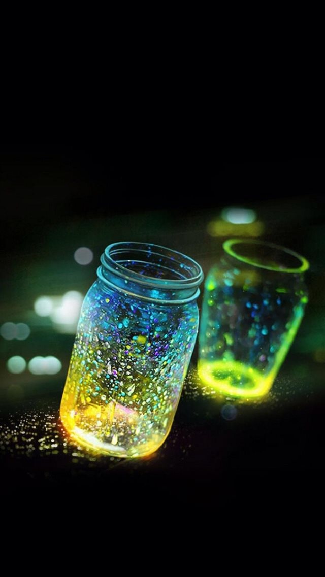 Fluorescence Glitter Glass Bottle In Bokeh Dark iPhone 8 wallpaper 
