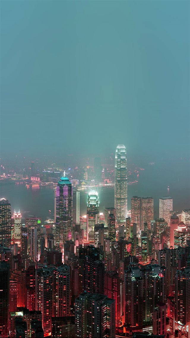 Skyline Hongkong Fire City Night Live iPhone 8 wallpaper 