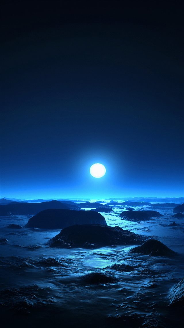 Alien Moon Over Ocean Rock Beach Cold Moonlight iPhone 8 wallpaper 