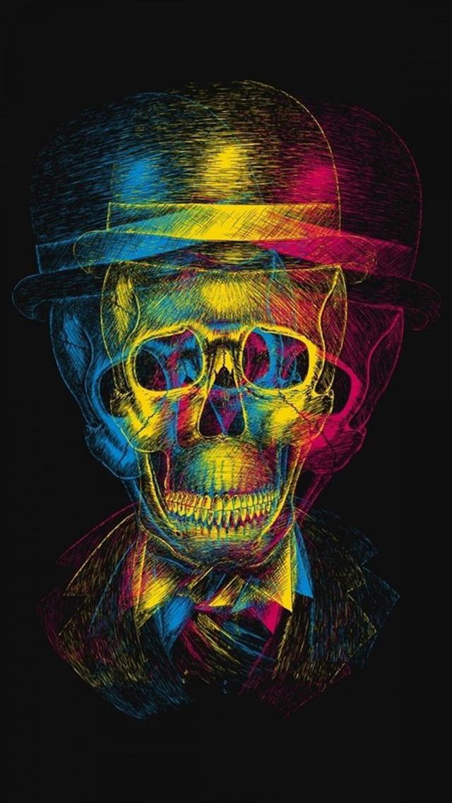 Colorful Overlap Skull In Hat Design Art iPhone 8 wallpaper 