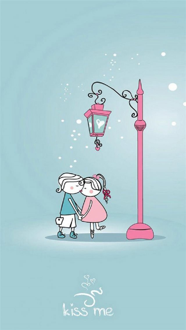 Anime Cartoon Sweet Lover Couple Kissing Winter Street Light iPhone 8 wallpaper 
