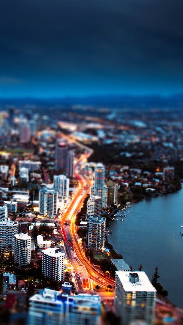 Nature Riverbank City Night View iPhone 8 wallpaper 