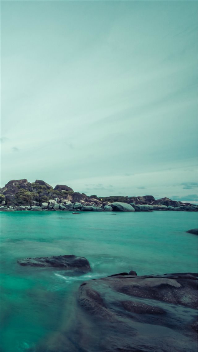 Cyan Island Rock Sea Landscape iPhone 8 wallpaper 