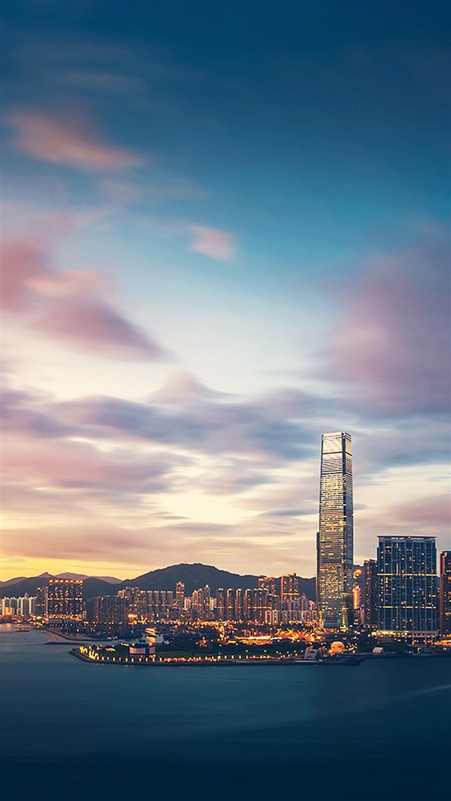Hong Kong Sunset Skyscraper City Bay iPhone 8 wallpaper 