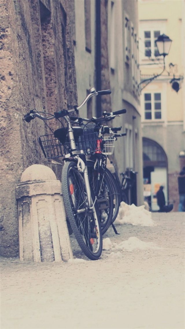 Nature Town City Street Parking Bicycle Scene iPhone 8 wallpaper 