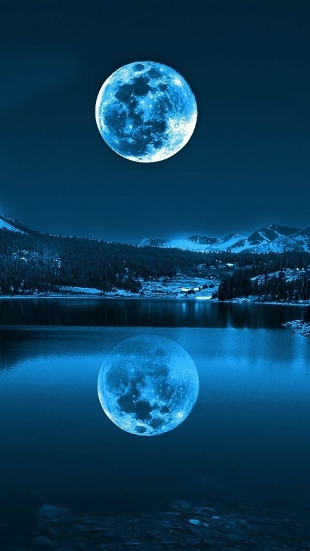 Night Calm Lake Mountains Super Moon Shadow iPhone 8 wallpaper 