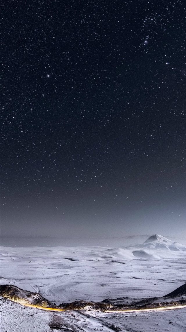 Night Stars Mountain Range Winter Landscape iPhone 8 wallpaper 