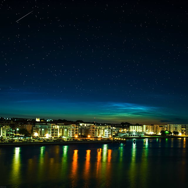 Aalborg Night Scene From Sea Dark Cityscape iPad wallpaper 