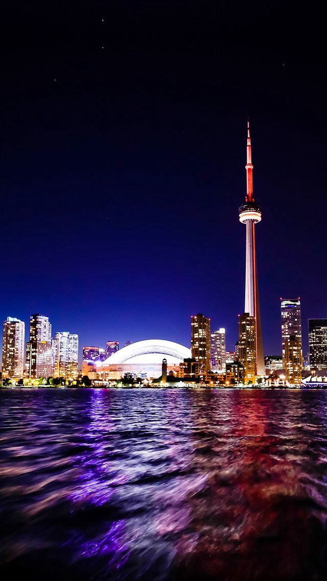 Toronto Lake Canada City Night View iPhone 8 wallpaper 
