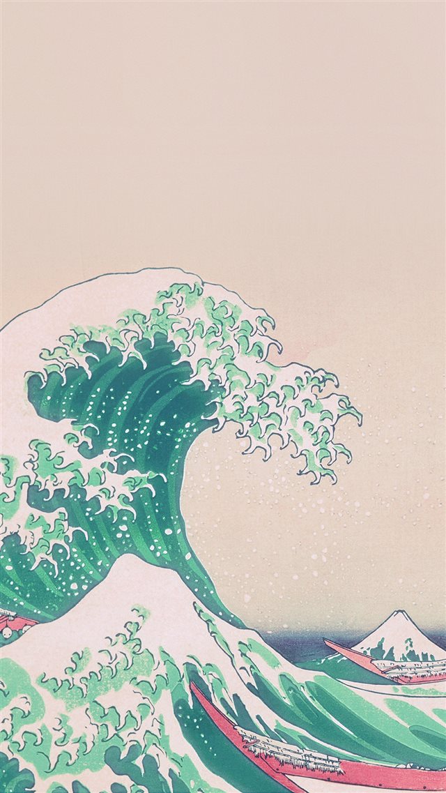 Wave Art Japanese Green Illust Classic iPhone 8 wallpaper 