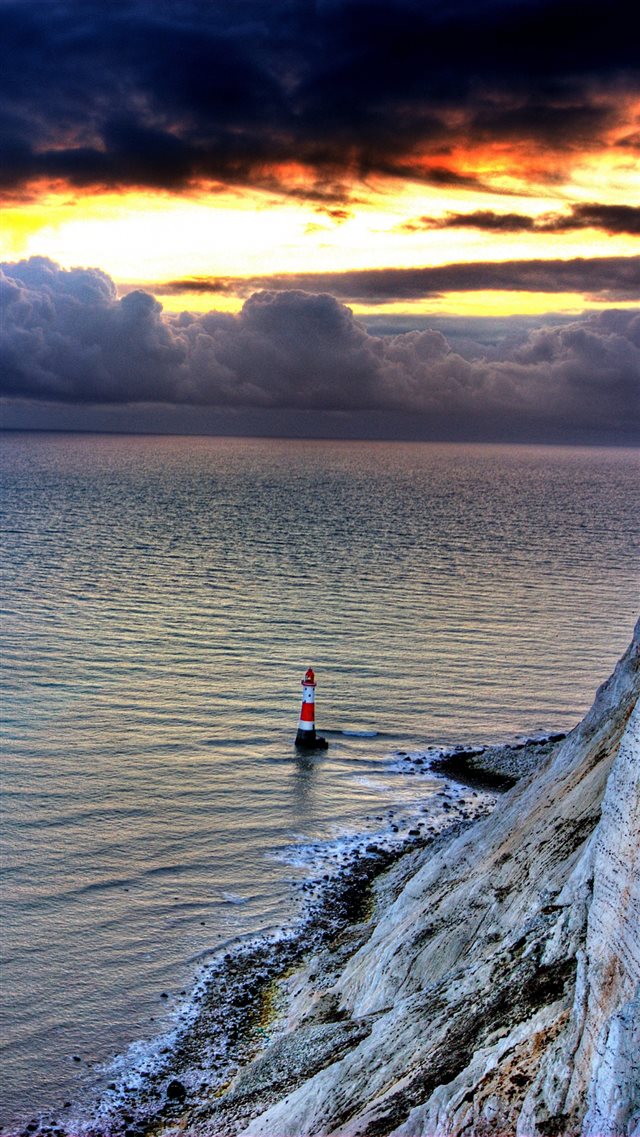 Sea Lighthouse Rock Sunset iPhone 8 wallpaper 