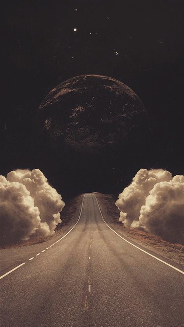 Surreal Art Collage Road Clouds Planet iPhone 8 wallpaper 
