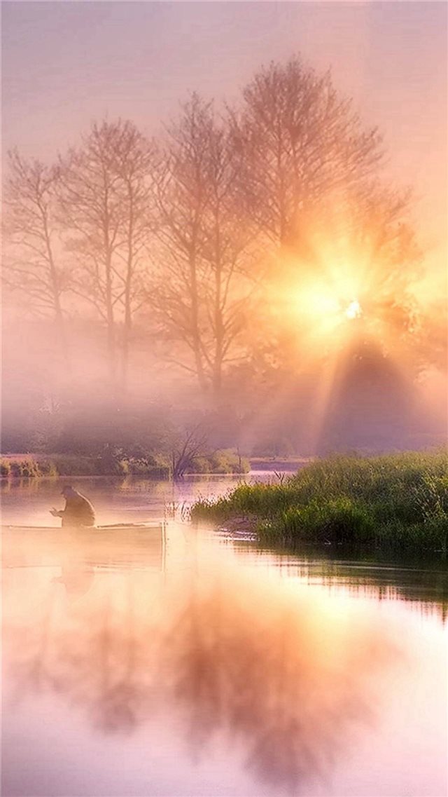 Morning Misty lake Pure Scenery iPhone 8 wallpaper 