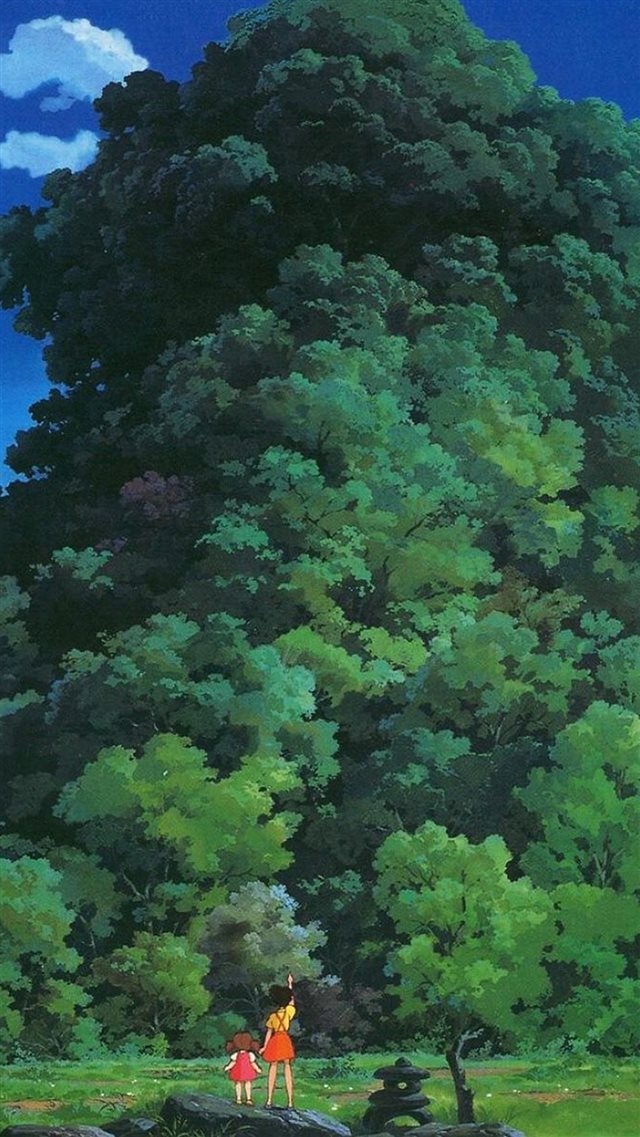 Studio Ghibli Tree Green Art Illustration Love Anime iPhone 8 wallpaper 