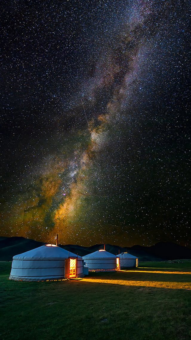 Mongolian Yurt Camp Milky Way Stars iPhone 8 wallpaper 