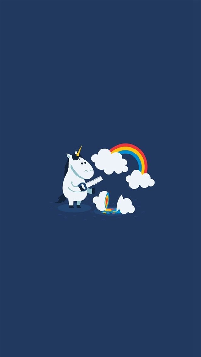 Unicorn Saw Clouds Rainbow Funny iPhone 8 wallpaper 