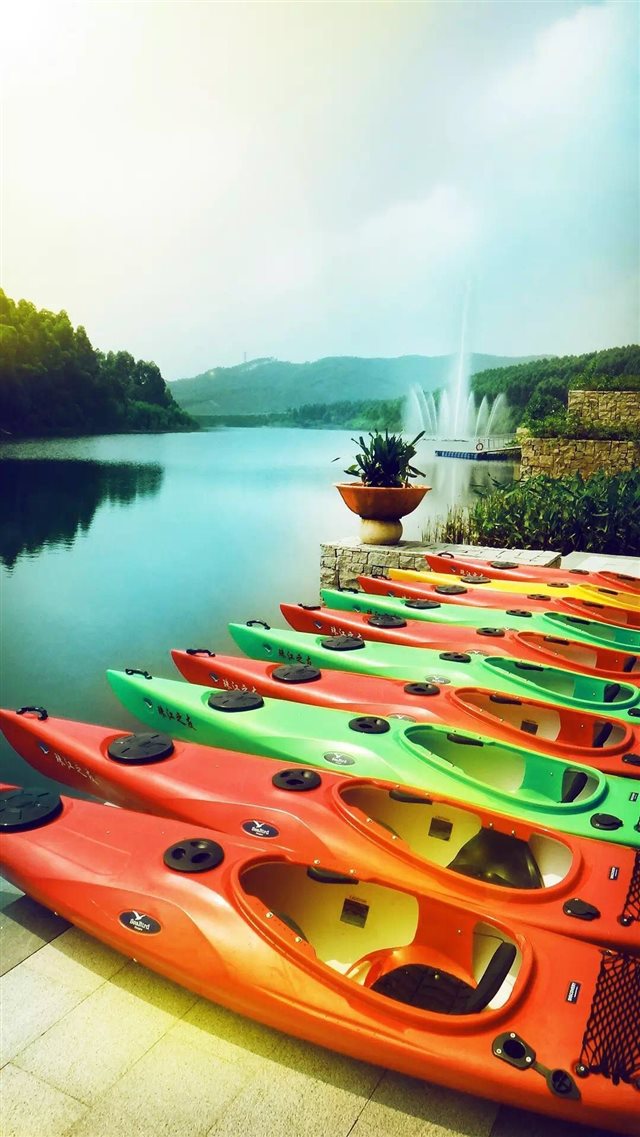 Summer Canoeing In Place Calm River Bank iPhone 8 wallpaper 