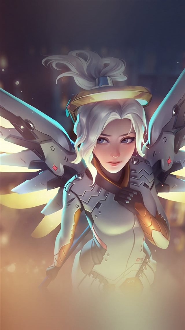 Mercy Overwatch Angel Healer Game Art Illustration iPhone 8 wallpaper 