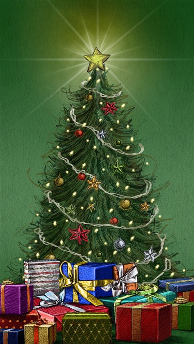 Christmas Pine Tree Around Gifts iPhone 8 wallpaper 