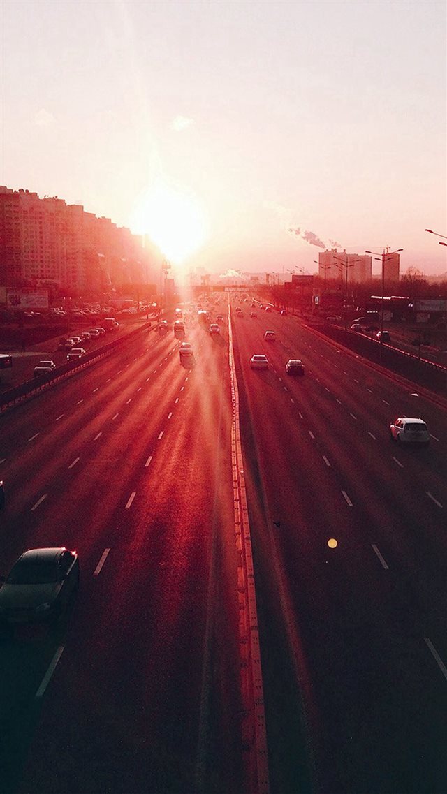 City Sunset Road Car Red Flare iPhone 8 wallpaper 