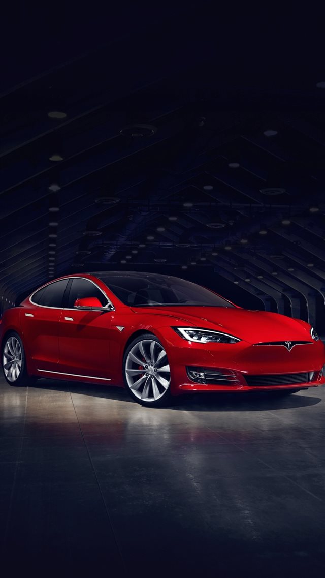 2016 Red Tesla Model S No Grill iPhone 8 wallpaper 