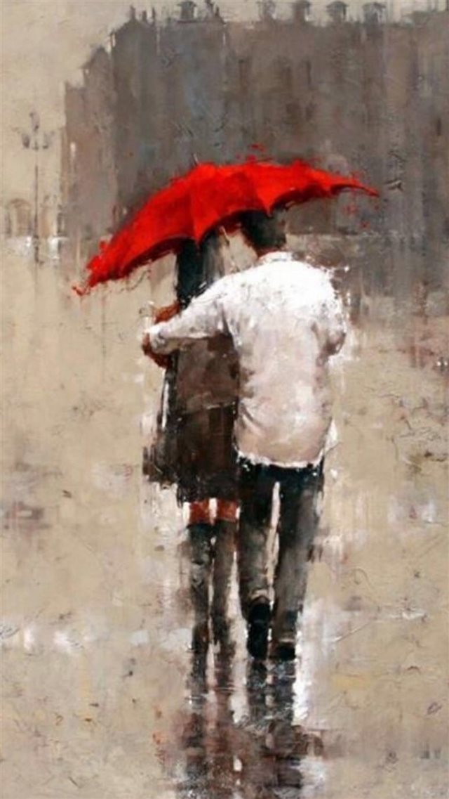 Rainy Romantic Lover Couple Back Art iPhone 8 wallpaper 