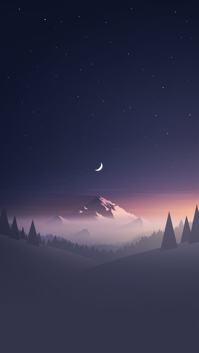 Stars And Moon Winter Mountain Landscape  iPhone 8 wallpaper 