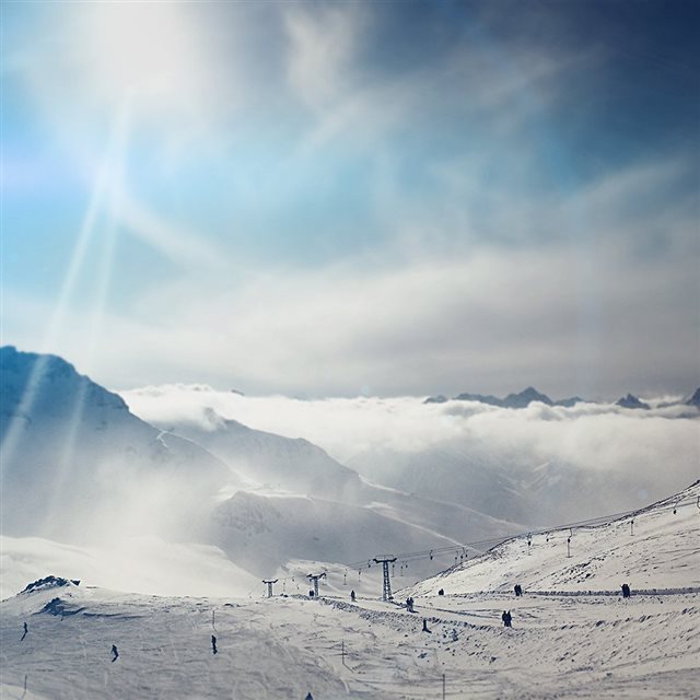 Snow Ski Winter Play Mountain Sunny Bokeh Flare Blue iPad wallpaper 