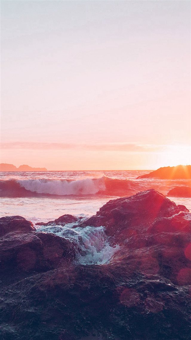 Sea Ocean Nature Sunset Rock Wave Blue Red iPhone 8 wallpaper 