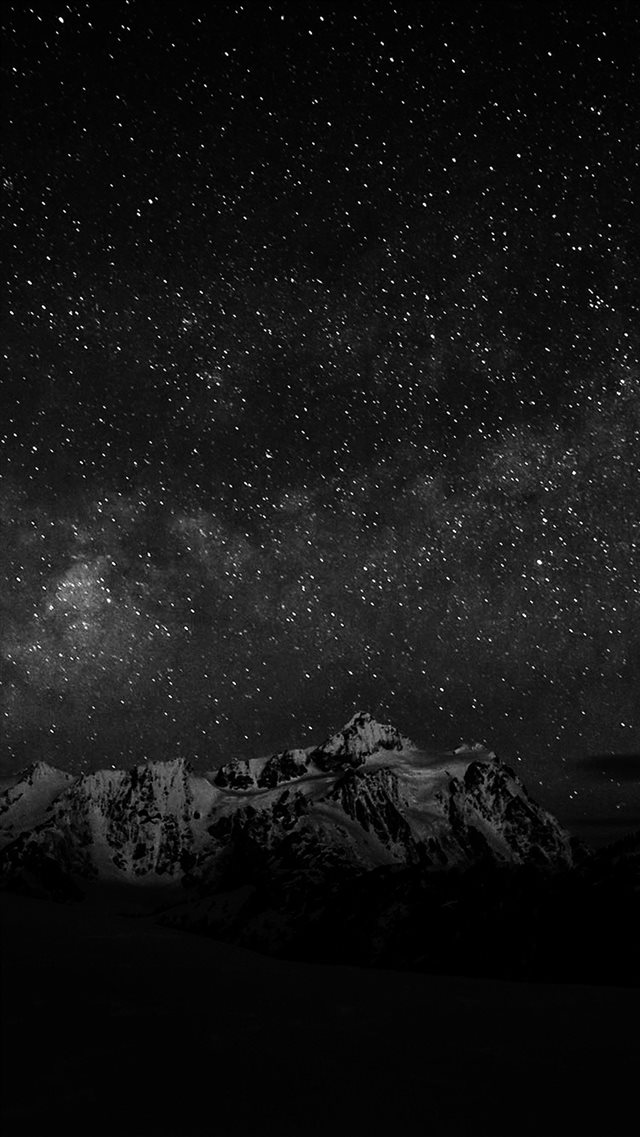 Starry Night Sky Mountain Nature Bw Dark iPhone 8 wallpaper 